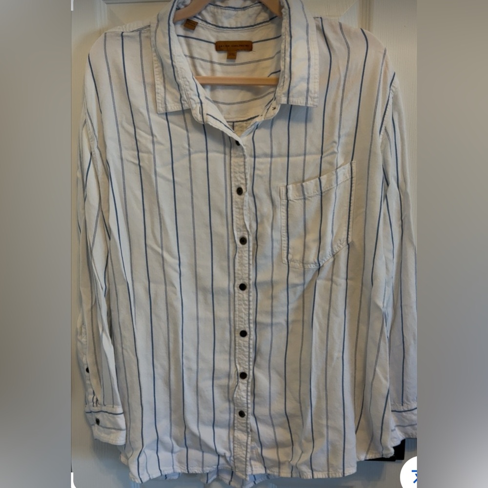 Jachs Girlfriend White and Blue Striped Light Flannel Button Down Shirt Sz XXL
